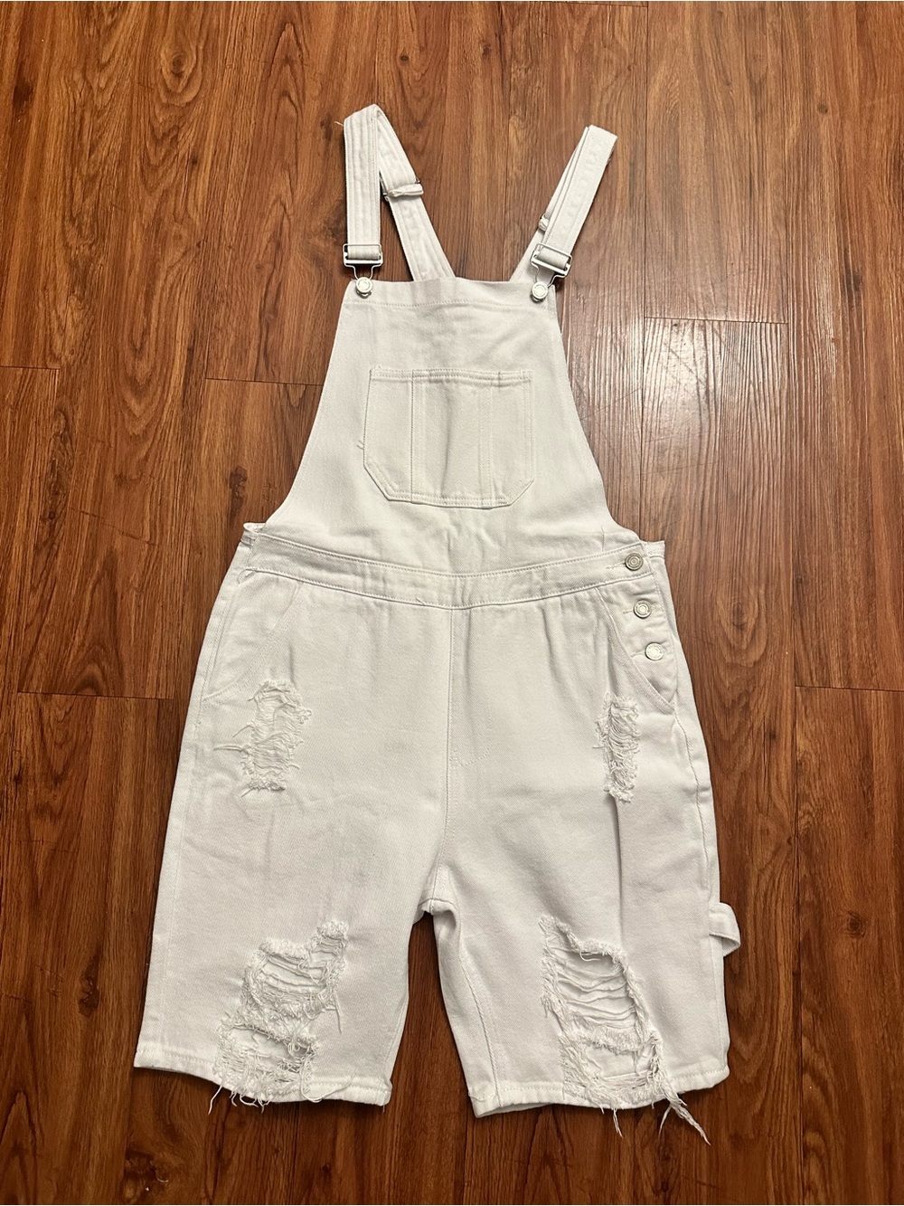Slim Fit White Distressed Denim Overalls for Men